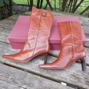 AMALFI for Nordstrom Cognac Calf-High 3-inch Heel Boot 9B Great Condition Italy